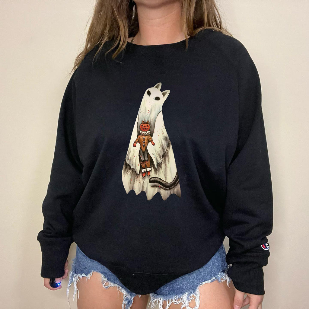 Cat Spooky & Pumpkin Doll Printed Casual Sweatshirt