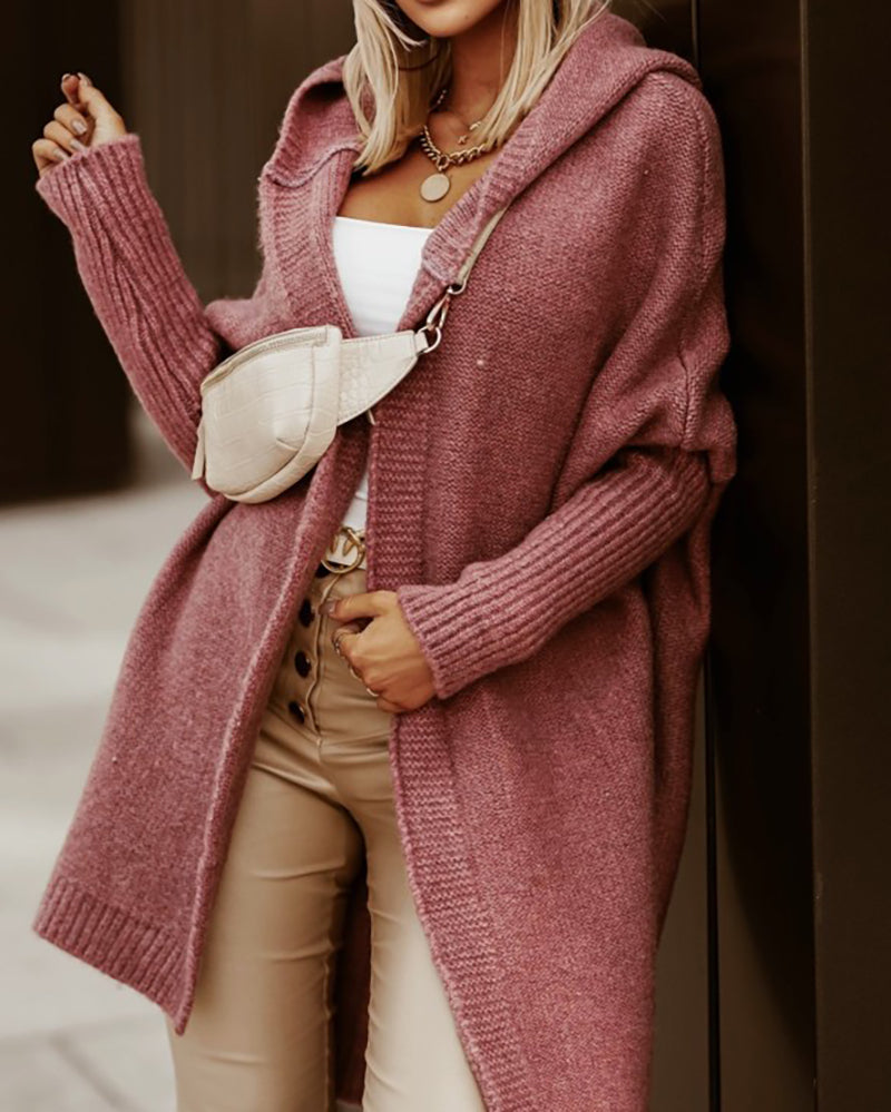 Long Sleeve Cozy Hooded Knitted Cardigan Sweater