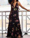 The Stars & Attentive Eyes Printed V-Neck Halter Dress