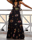 The Stars & Attentive Eyes Printed V-Neck Halter Dress