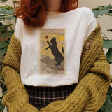 The Fool Cat Tarot Print Casual Oversized Witchy T-shirt