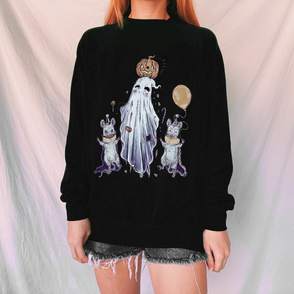 Halloween Spooky Ghost and Rats Printed Casual Sweatshirt