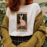 The Devil Cat Tarot Print Casual Oversized Witchy T-shirt