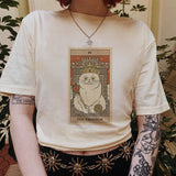 The Emperor Cat Tarot Print Casual Oversized Witchy T-shirt