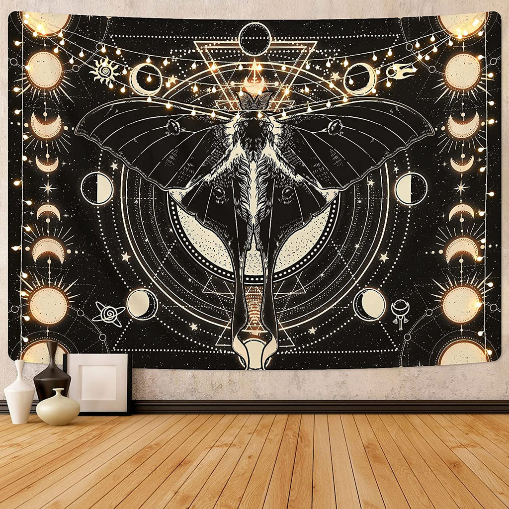 Black Moon and Stars Tapestries Aesthetic Wall Art Tapestry