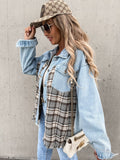 Denim Plaid Patchwork Button Jacket