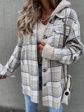 Flannel Plaid Button Hooded Shacket