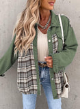 Denim Plaid Patchwork Button Jacket