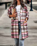 Flannel Plaid Lapel Button Pocket Maxi Shacket Coat