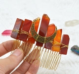 Natural Crystal Flat Stone Moon Hairpin-Red