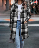 Flannel Plaid Lapel Button Pocket Maxi Shacket Coat