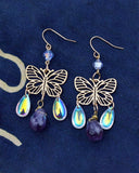 Fantasy Moths Water Drop Crystal Earrings