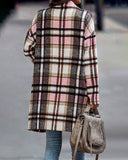 Flannel Plaid Lapel Button Pocket Maxi Shacket Coat