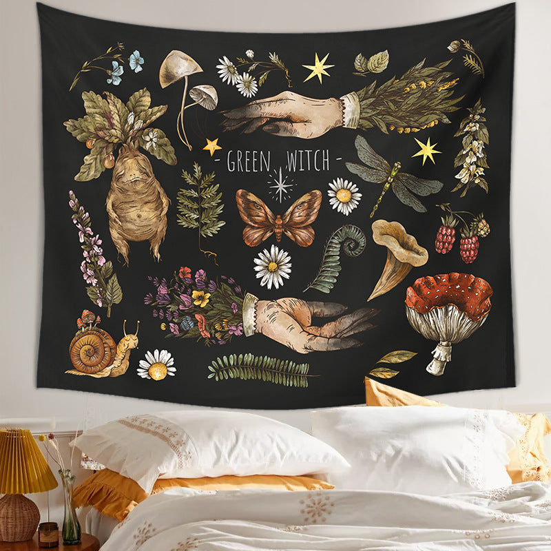 Green Witch Mushrooms Printed Series Tapestry For Home