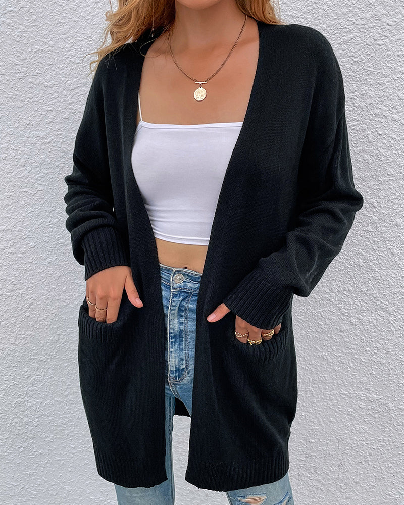 Long Sleeve Knitted Pockets Sweater Cardigan
