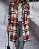 Flannel Plaid Lapel Button Pocket Maxi Shacket Coat