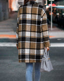 Flannel Plaid Lapel Button Pocket Maxi Shacket Coat