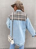 Denim Plaid Patchwork Button Jacket