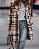 Flannel Plaid Lapel Button Pocket Maxi Shacket Coat