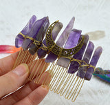 Natural Crystal Flat Stone Moon Hairpin-Purple