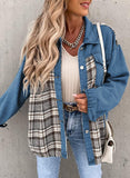 Denim Plaid Patchwork Button Jacket