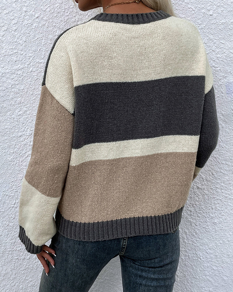 Colorblock Round Neck Knitted Sweater