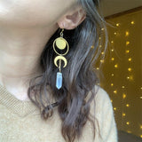 Golden Sun Moon Hexagonal Pillar Irregular White Crystal Earrings