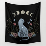 Magic Cat & Flowers Tapestry