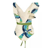 Illustration Ruffle One Piece Swimsuit and Sarong