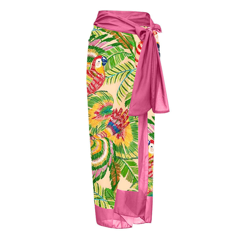 Tropical Parrot One Shoulder Ruffle One Piece Swimsuit and Sarong
