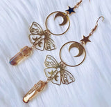 Moths Fairyland & Crystal Drop Earrings