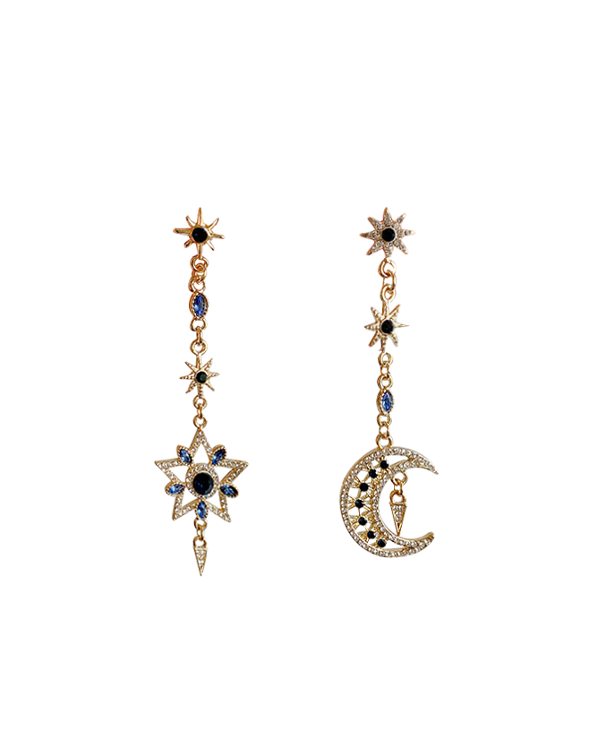 Psychedelic Moon & Star Zircon Earrings