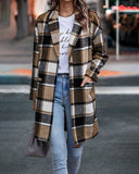 Flannel Plaid Lapel Button Pocket Maxi Shacket Coat