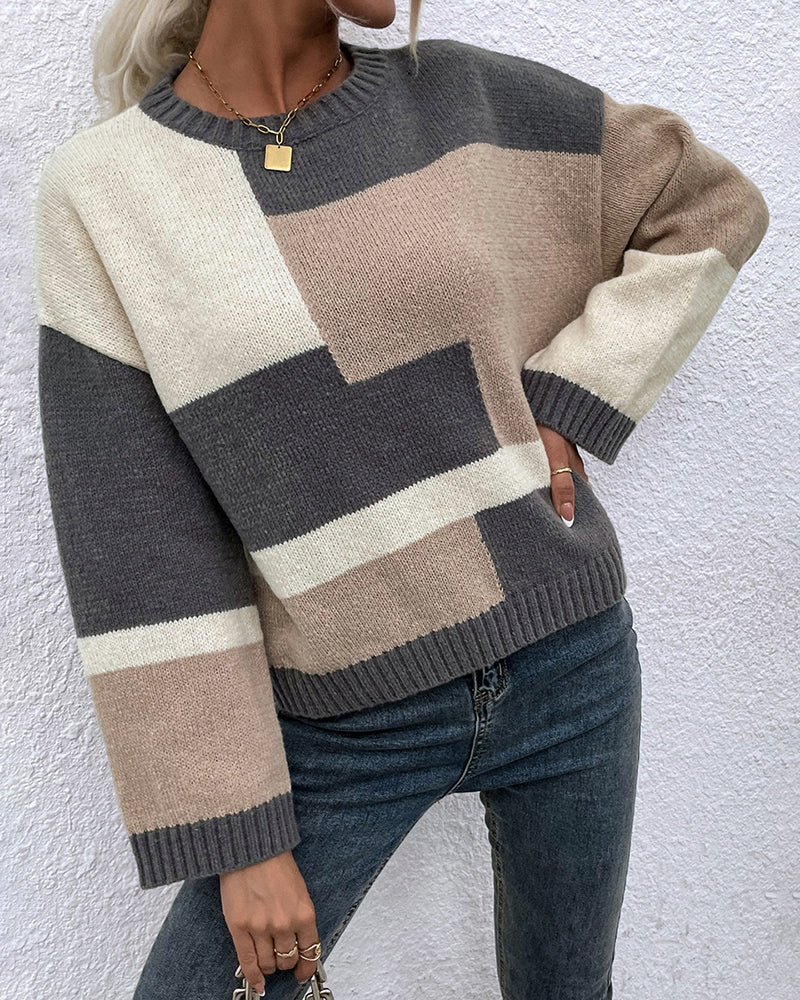 Colorblock Round Neck Knitted Sweater
