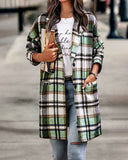 Flannel Plaid Lapel Button Pocket Maxi Shacket Coat