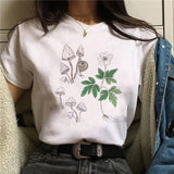 Fairy's Garden-Pink Mushrooms & Snail Printed Casual Oversized T-shirt