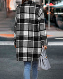 Flannel Plaid Lapel Button Pocket Maxi Shacket Coat