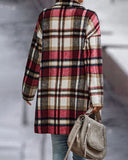 Flannel Plaid Lapel Button Pocket Maxi Shacket Coat