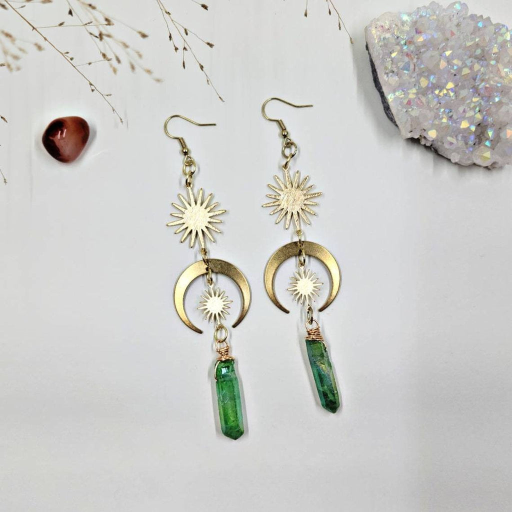 Sun Goddess Green Quartz Drop Earrings