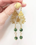 Mushrooms Garden Green Witch Crystal Drop Earrings