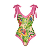 Tropical Parrot One Shoulder Ruffle One Piece Swimsuit and Sarong