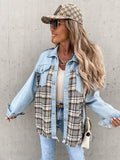 Denim Plaid Patchwork Button Jacket