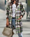 Flannel Plaid Lapel Button Pocket Maxi Shacket Coat