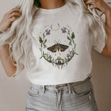 Moth and Moon Print Casual Oversized T-Shirt