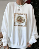 Christmas Wild Fox Frame Printed Casual Sweatshirt