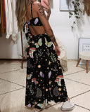 Mysterious Mushroom Paradise Printed Maxi Dress