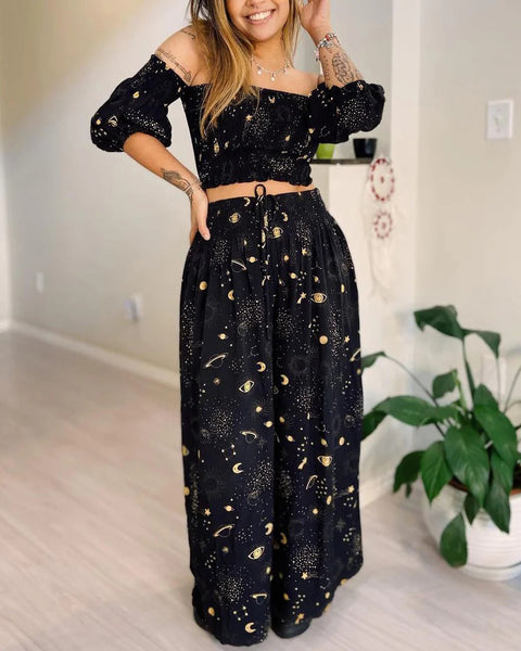 Golden Starry Sky Printed Two-Piece Set