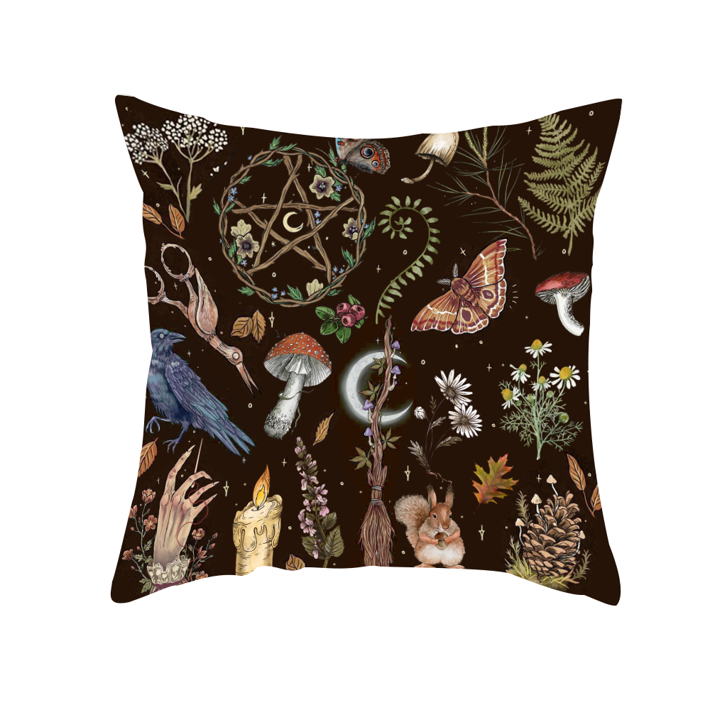 Dark Brown Magical Witch Vibe Print Cushion