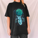 Black Patronus Deer Printed Casual Oversized T-shirt