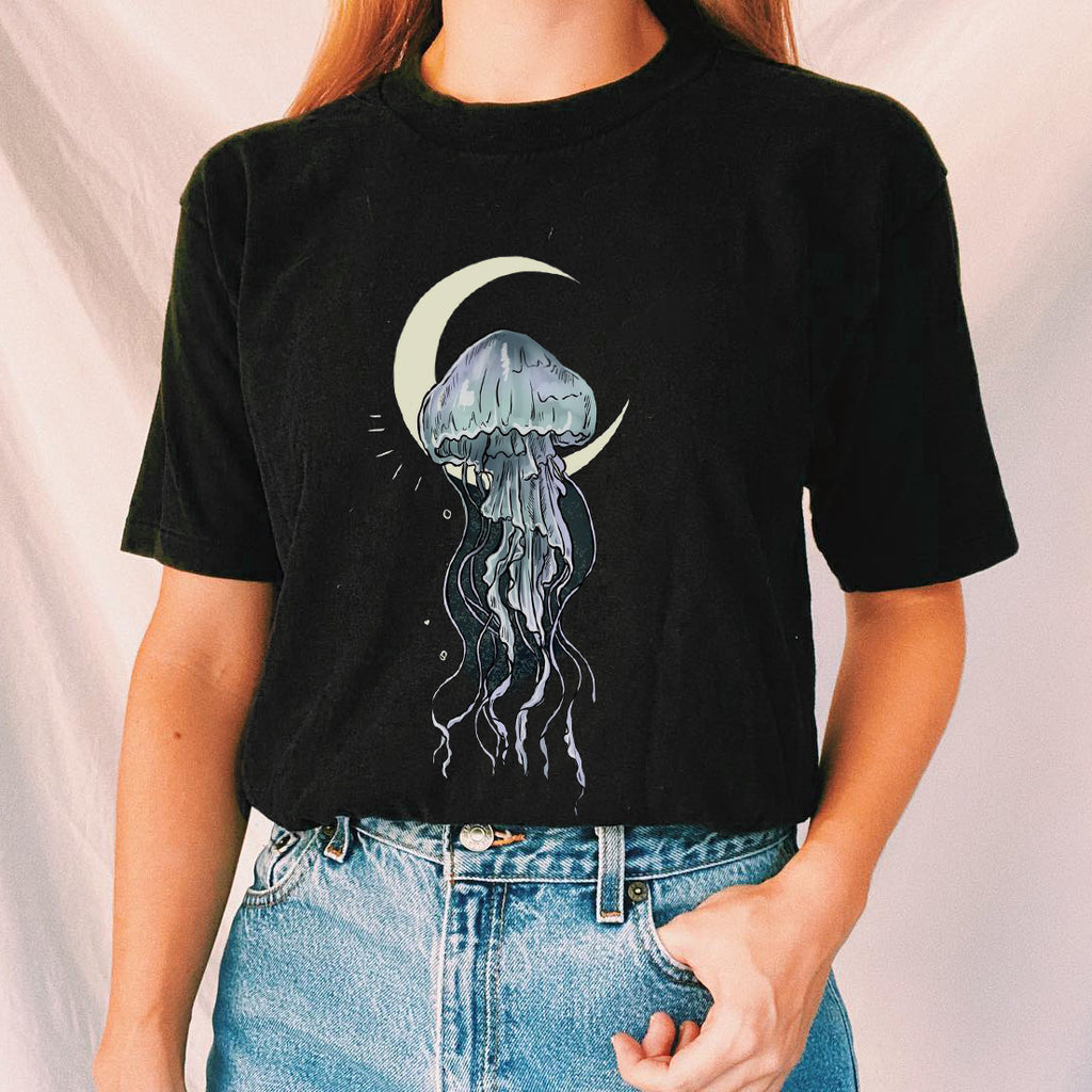 Night Jellyfish Printed Casual Oversized T-shirt